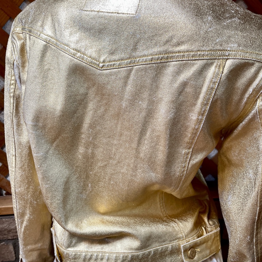 GUESS Unique GOLD Coated JEAN JACKET Size M As-Is New With Defects - Picture 6 of 16